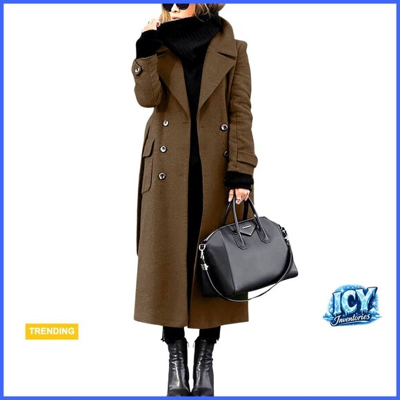 Jackets & Blazers - Women's Winter Wool Pea Coat Double Breasted Belted Midi Overcoat Business